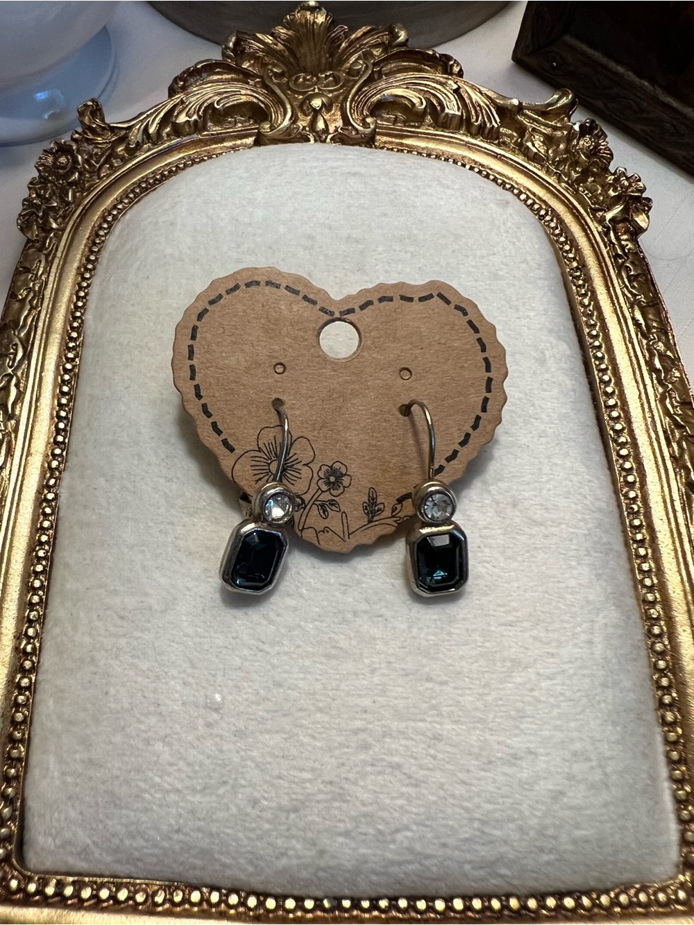 Silver Drop Earrings with Dark Teal Gemstones